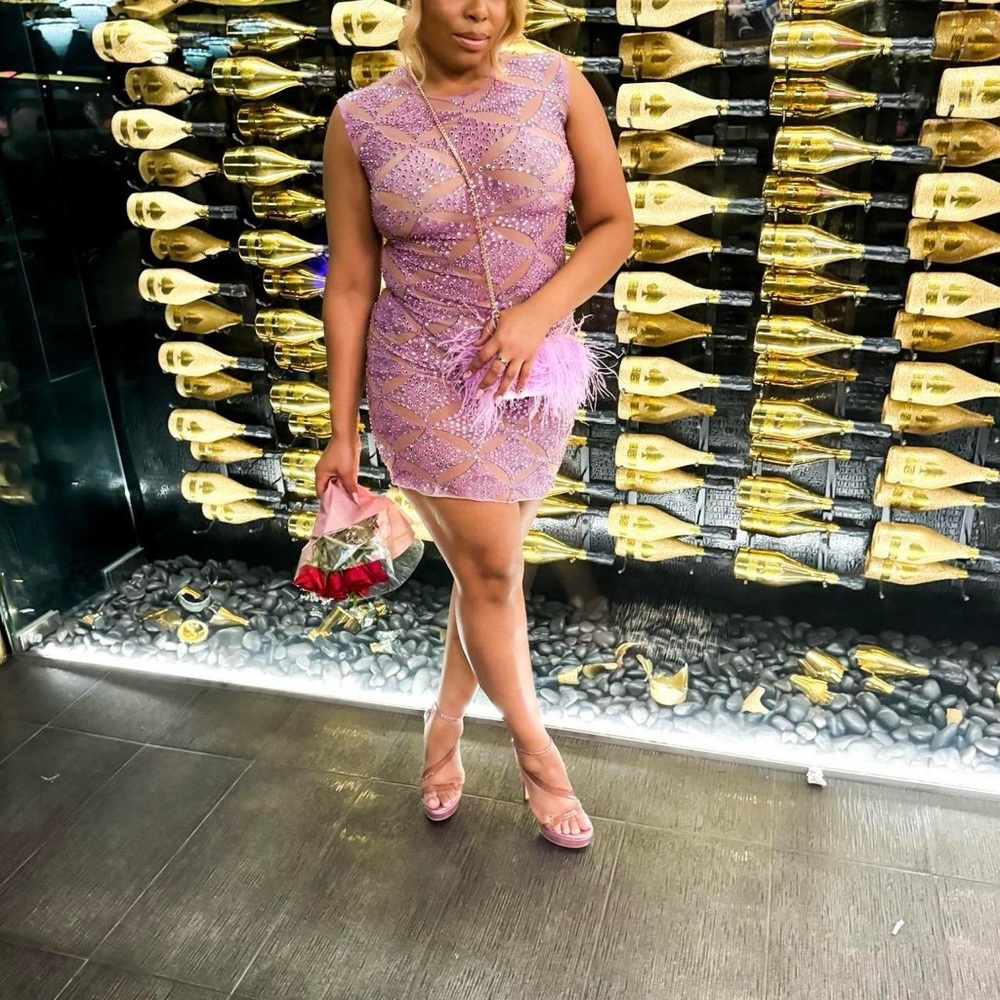 PURPLE PINK MESH RHINESTONE BIRTHDAY DRESS OS